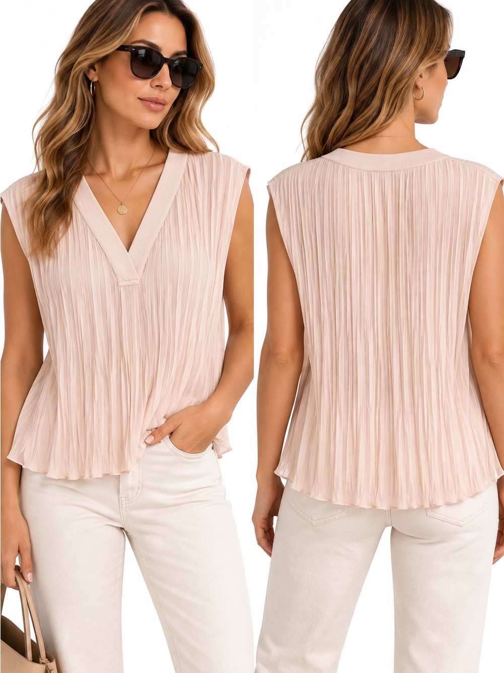 Vince Pleated V-Neck Camisole in Blush Pink